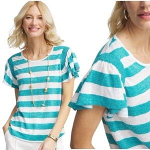 NWT Chico’s Linen/Metallic Flutter Sleeve Tee